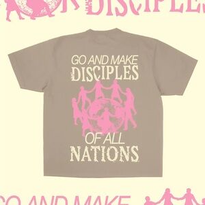 Go and Make Disciples Graphic Short Sleeve Tee - Pink on Tan